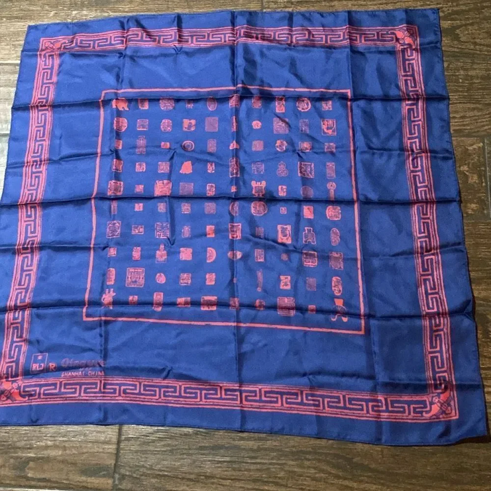 RLJ Qing Yue Shanghai China Blue and Red Silk Scarf
